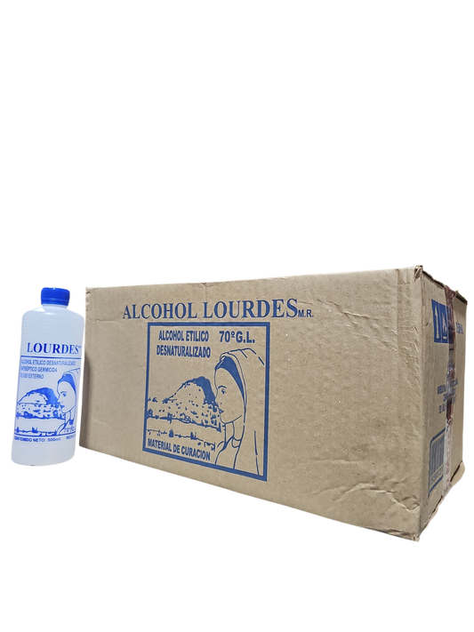 Alcohol Desnaturalizado 70° Lourdes 500mL - Caja Con 24 Piezas