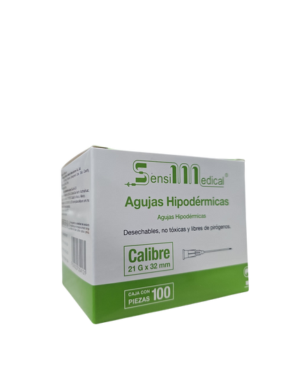 Aguja Hipodermica Verde 21g X 32mm Sensi Medical Caja C/100