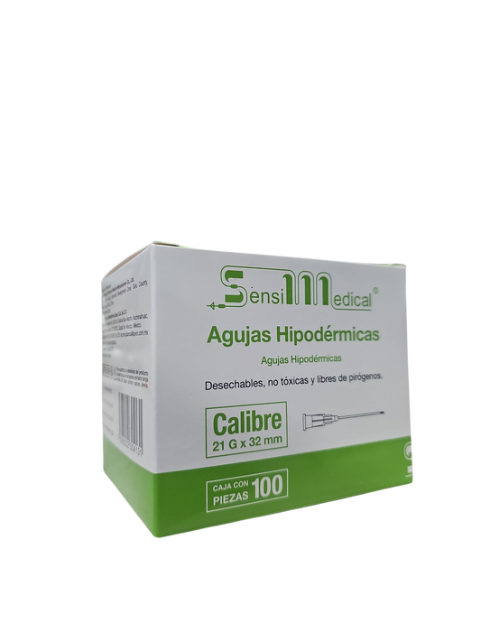 Aguja Hipodermica Verde 21g X 32mm Sensi Medical Caja C/100