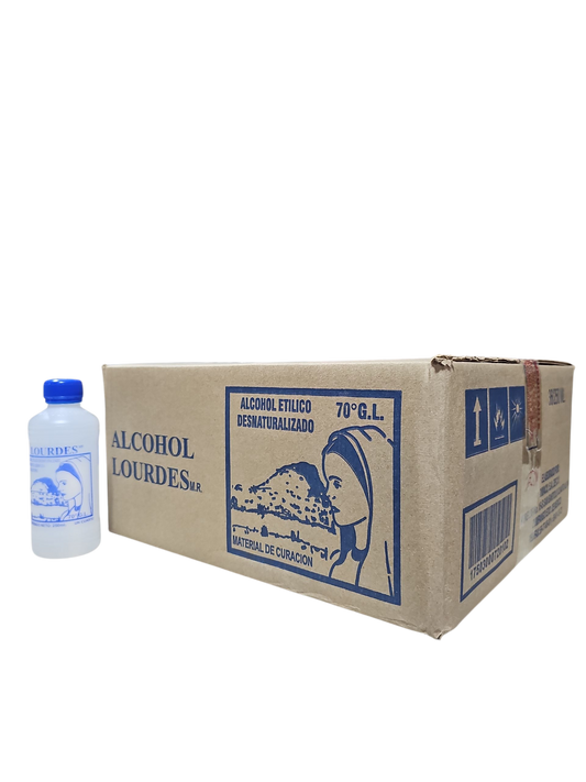 Alcohol Desnaturalizado 70° Lourdes 250mL - Caja Con 36 Piezas