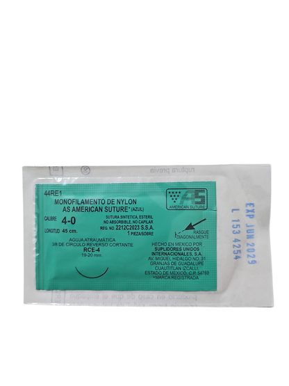 Sutura Nylon 4-0 AMERICAN SUTURE - Paquete de 12 Piezas
