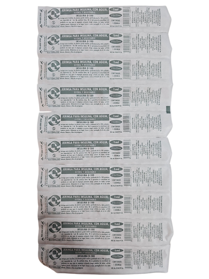 Jeringa Para Insulina  Con Aguja 1mL Gris DL - Paquete Con 200 Piezas