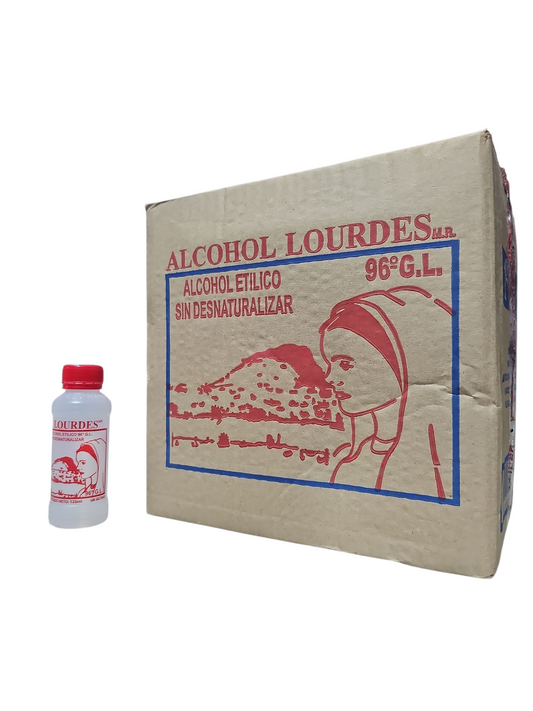 Alcohol Sin Desnaturalizar 96° Lourdes Rojo 125mL - Caja Con 48 Piezas
