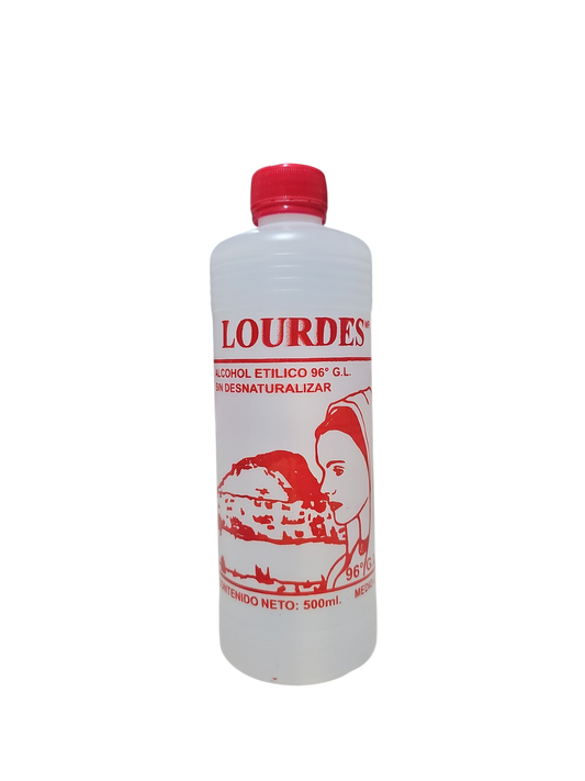 Alcohol Sin Desnaturalizar 96° Lourdes Rojo 500mL - Caja Con 24 Piezas