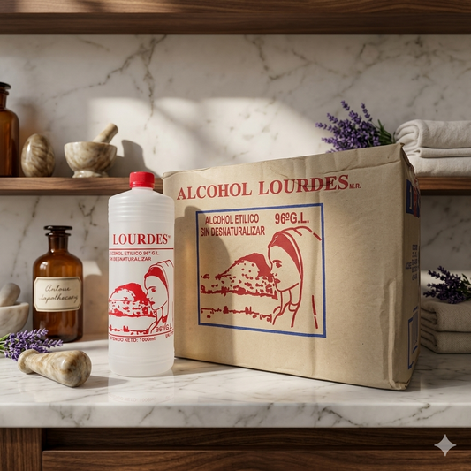 Alcohol Sin Desnaturalizar 96° Lourdes Rojo 1 Litro - Caja Con 12 Piezas