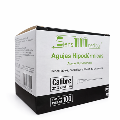 Aguja Hipodermica Negra 22g X 32mm Sensi Medical Caja C/100