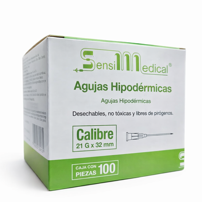 Aguja Hipodermica Verde 21g X 32mm Sensi Medical Caja C/100